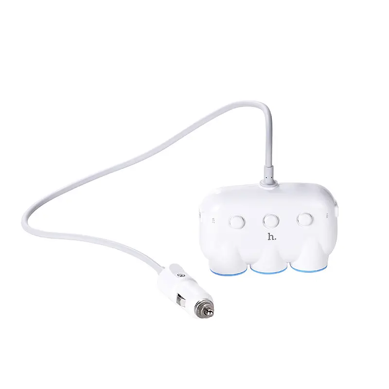 Автомобильное зарядное тройник - разветвитель HOCO C1 3-в-1 - 3*Sockets + 2*USB - фото 4