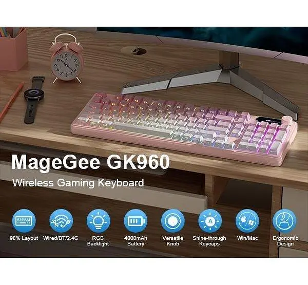 Клавіатура MageGee GK960 RGB Wireless (6971969729032) Pink/White (G-000004398) - фото 3