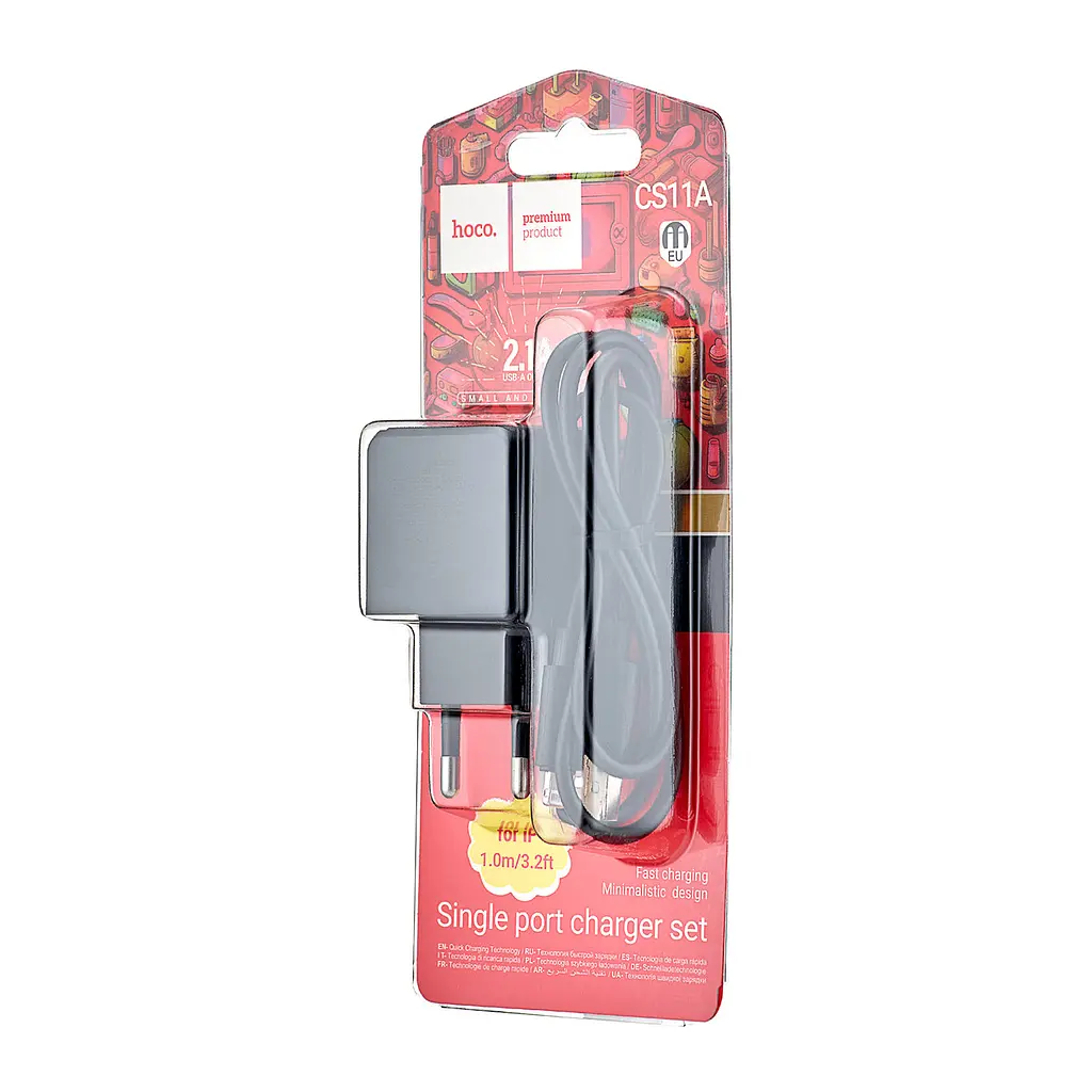Сетевое зарядное устройство Hoco CS11A Ocean single port charger set (iP) (EU) Черный - фото 2