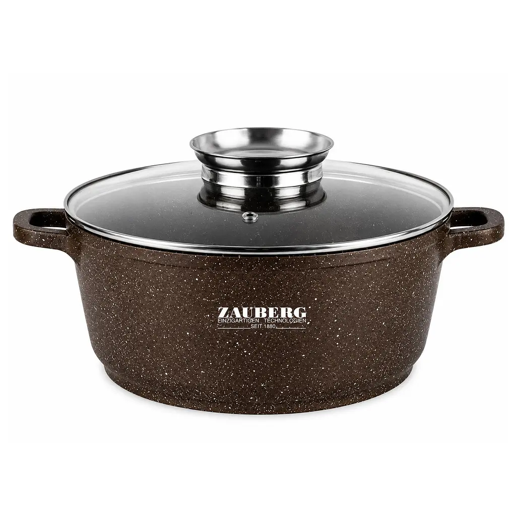 Каструля-котел кругла Zauberg 6.5 л Ø 29 см з покриттям під мармур та кришкою Коричнева Коричневий 88465 - фото 3