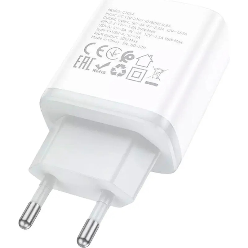 Мережевий зарядний пристрій Hoco C105A PD 20W White [86910] - фото 5
