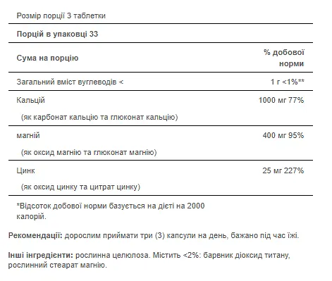 Минеральный комплекс Puritans Pride Calcium Magnesium Zinc 100 капсул - фото 2