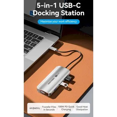 Концентратор Vention USB 3.1 Type-C to HDMI 4K60Hz/USB 3.0x3/PD 100W 5-in-1 (TQDHB) - фото 2