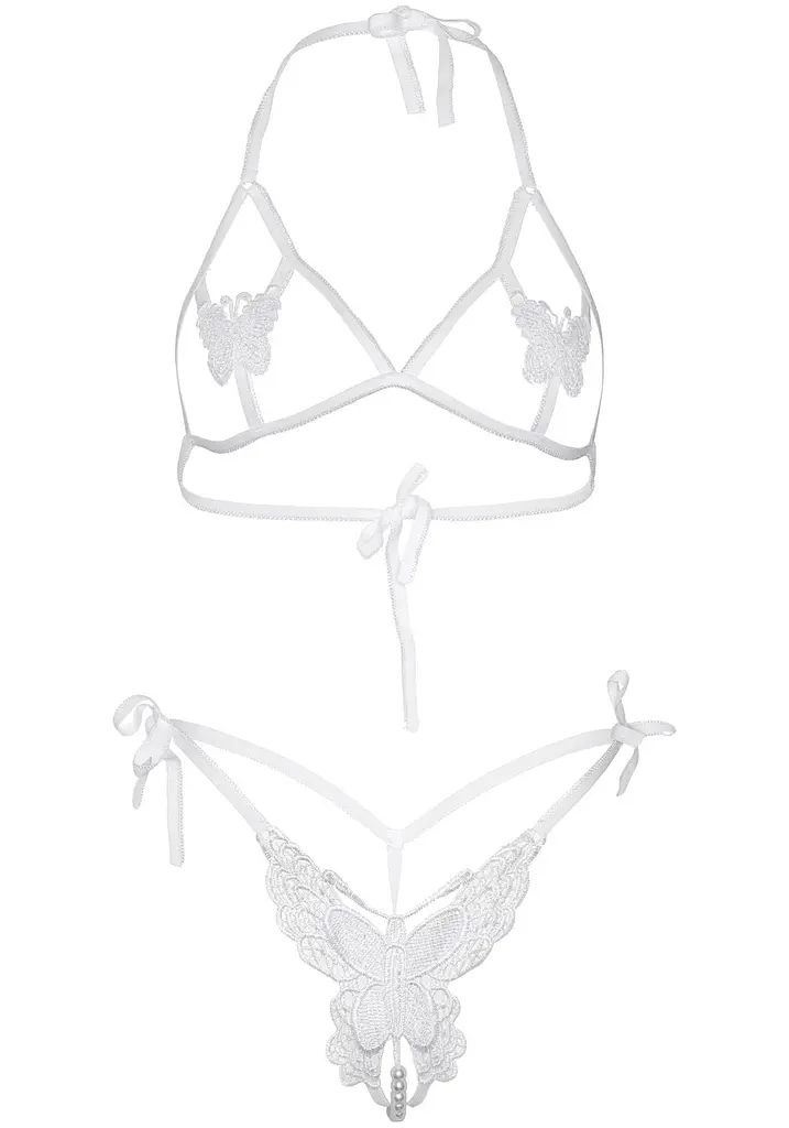 Еротичний комплект з відкритою чашкою Leg Avenue Open cup bra and pearl panty One Size White - фото 5