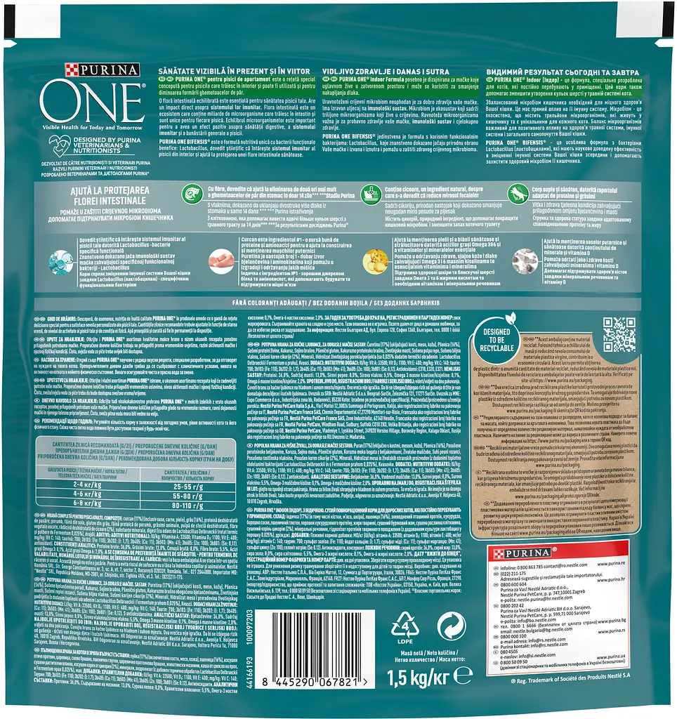 Сухой корм для взрослых домашних котов Purina One Indoor с индейкой и цельными злаками 1.5 кг (12425130) - фото 3