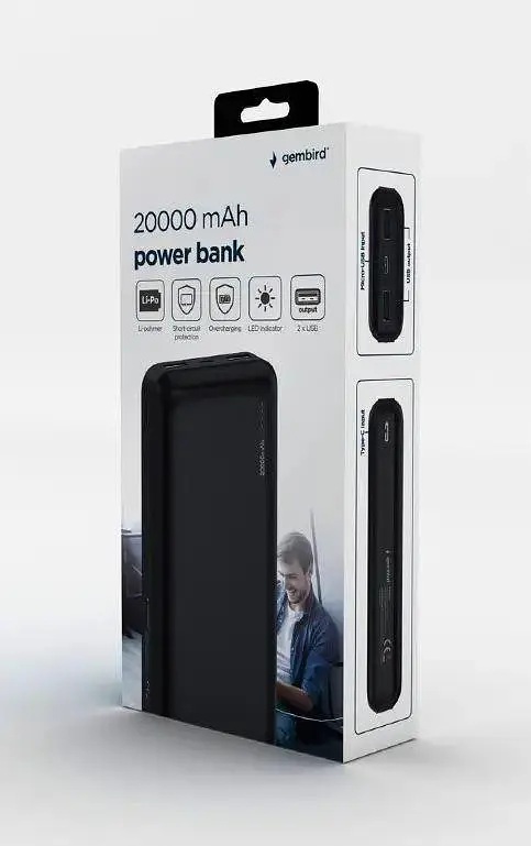 Батарея универсальная аккумулятор Power Bank Gembird 20000mAh 2.4A черный - фото 2