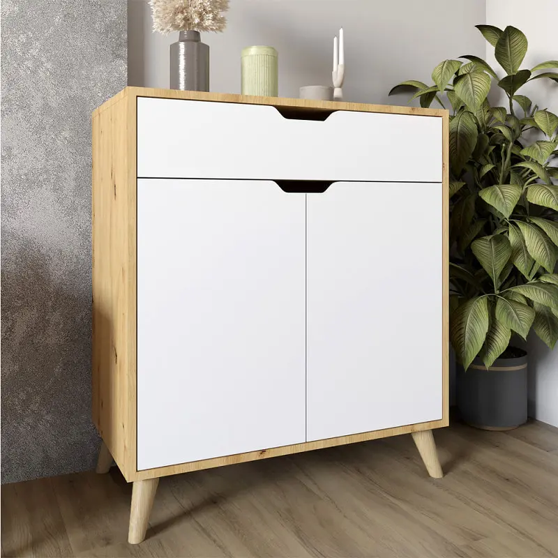 Комплект меблів для вітальні М-ЗОН Борн Дуб Артизан/Німфея Альба (білий) 5 предметів з ніжками кольору світлий горіх (MZN-031070) - фото 11