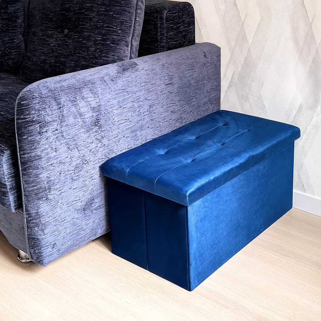 Пуф двойной для хранения МВМ My Home велюровый, 760х380х380 мм, синий (TH-06 BLUE) - фото 7