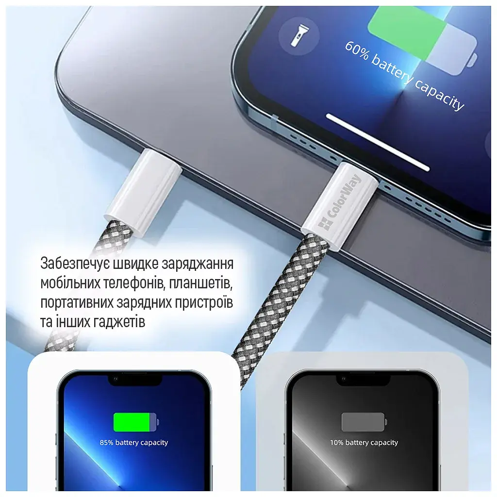 Дата кабель USB-C to USB-C 1.0m 60W 3.0А black ColorWay (CW-CBPDCC061-BK) - фото 10
