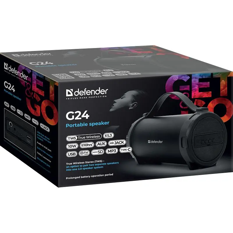 Акустична система 1.0 Defender G24 10W, BT/TF/USB/AUX/1500мАч - фото 6