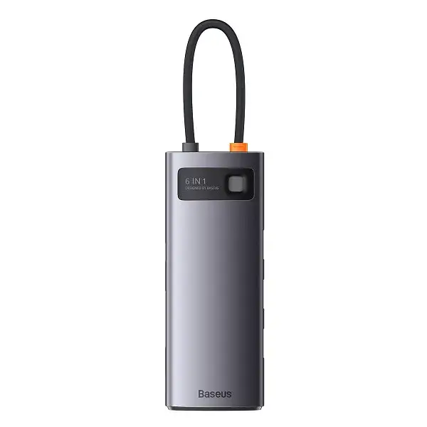 Хаб Baseus Metal Gleam Series 6-in-1 Type-C HUB Type-C to USB3.0*3+PD*1+SD/TF*1 WKWG030213 Grey - фото 2