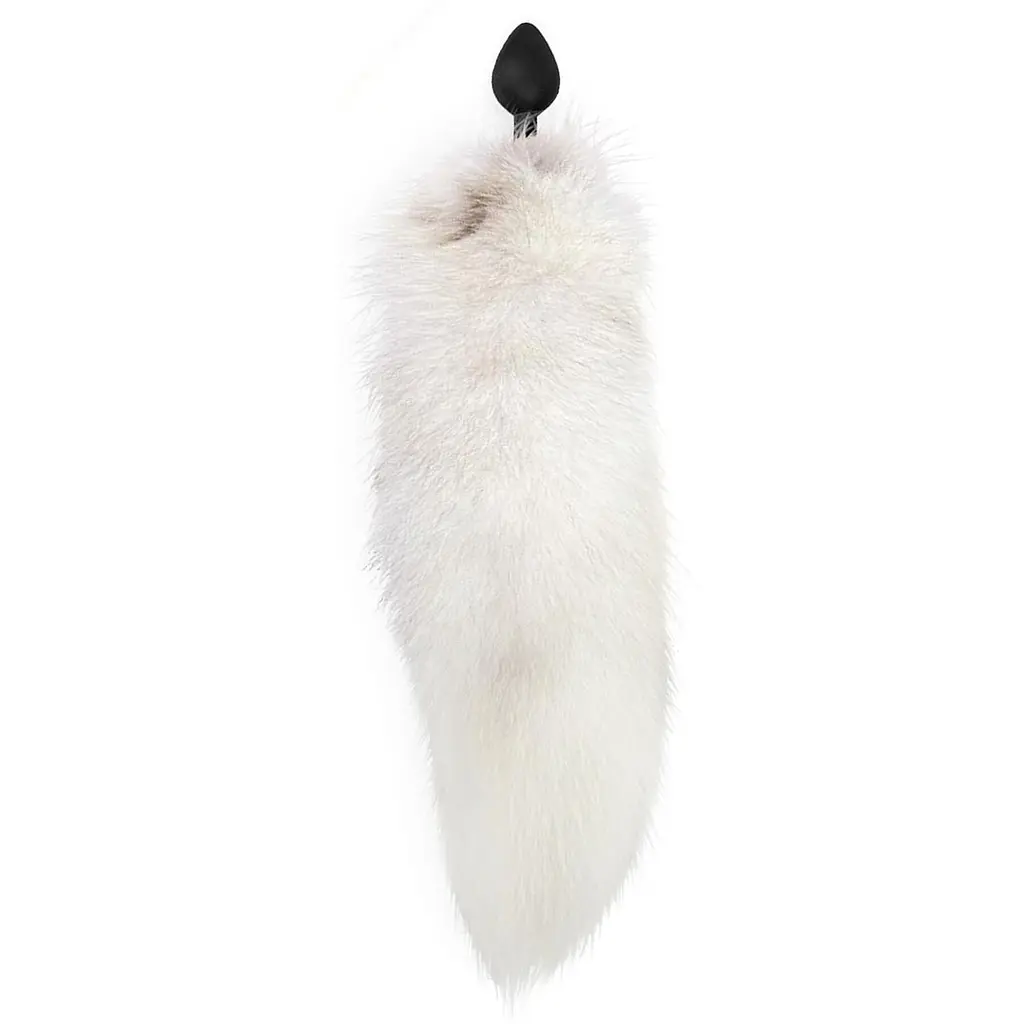 Силіконова анальна пробка з хвостом із натурального хутра Art of Sex size M White fox - фото 2
