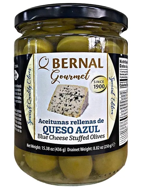 Оливки Bernal Manzanilla фаршировані сиром з блакитною пліснявою 250 г (8428391983627)