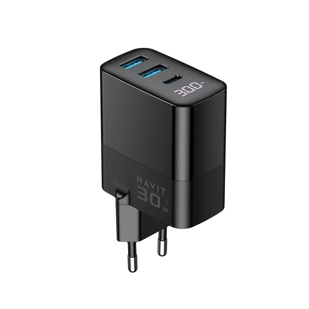 Зарядний пристрій Havit UCLE001 GaN 30 Вт 2хUSB-A USB-C (HV-UCLE001-BK)