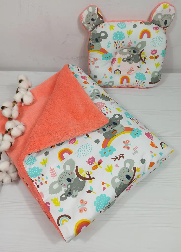 Плед для немовлят із знімним утеплювачем та подушка a.l.babybox Коали на веселці Помаранчевий