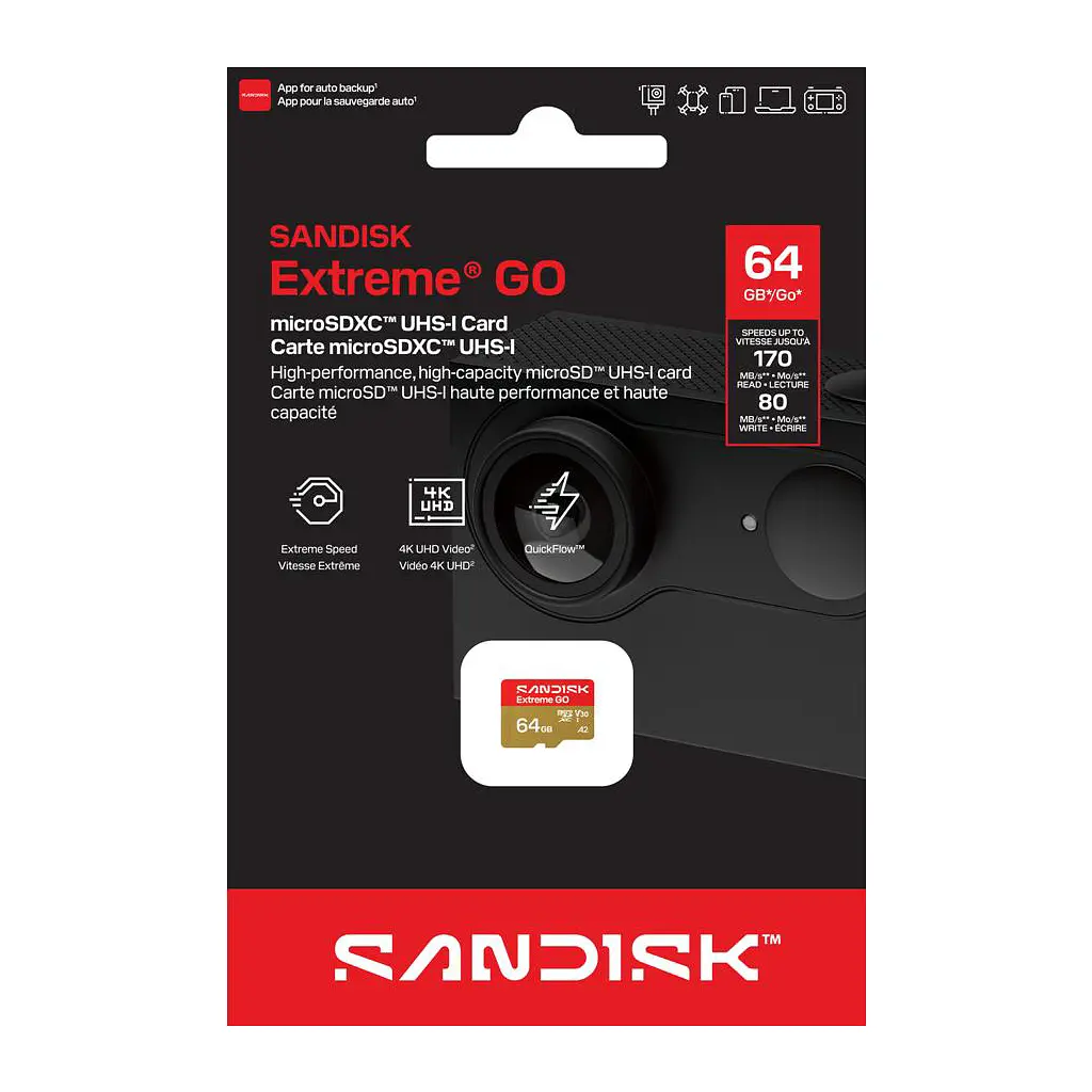 Карта пам'яті SanDisk 64GB microSDXC C10 UHS-I U3 A2 V30 R170/W80MB/s Extreme GO (SDSQXGN-064G-GN6MN) - фото 3