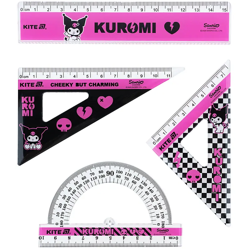 Набор Kite Kuromi линейка 15 см, 2 угольника, транспортир (HK25-282) - фото 2
