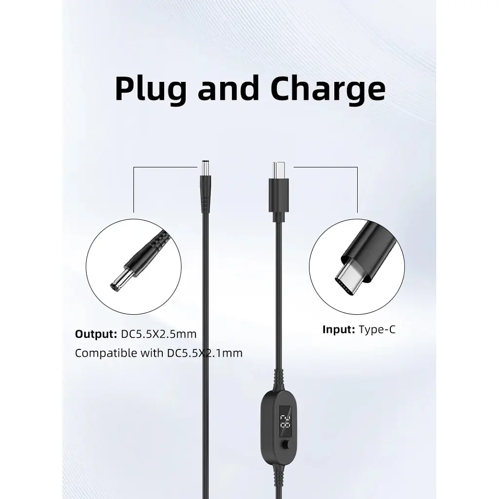 Кабель живлення USB-C to DC 5.5x2.5mm 1.0m 5V/9V/12V/15V/20V/28V 140W black XoKo (XK-K695) - фото 4