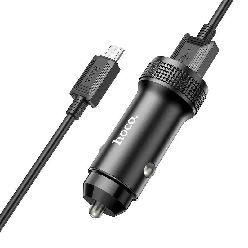 Адаптер автомобильный HOCO Micro USB Cable Level dual port car charger Z49 2 USB 12W черный набор - фото 4
