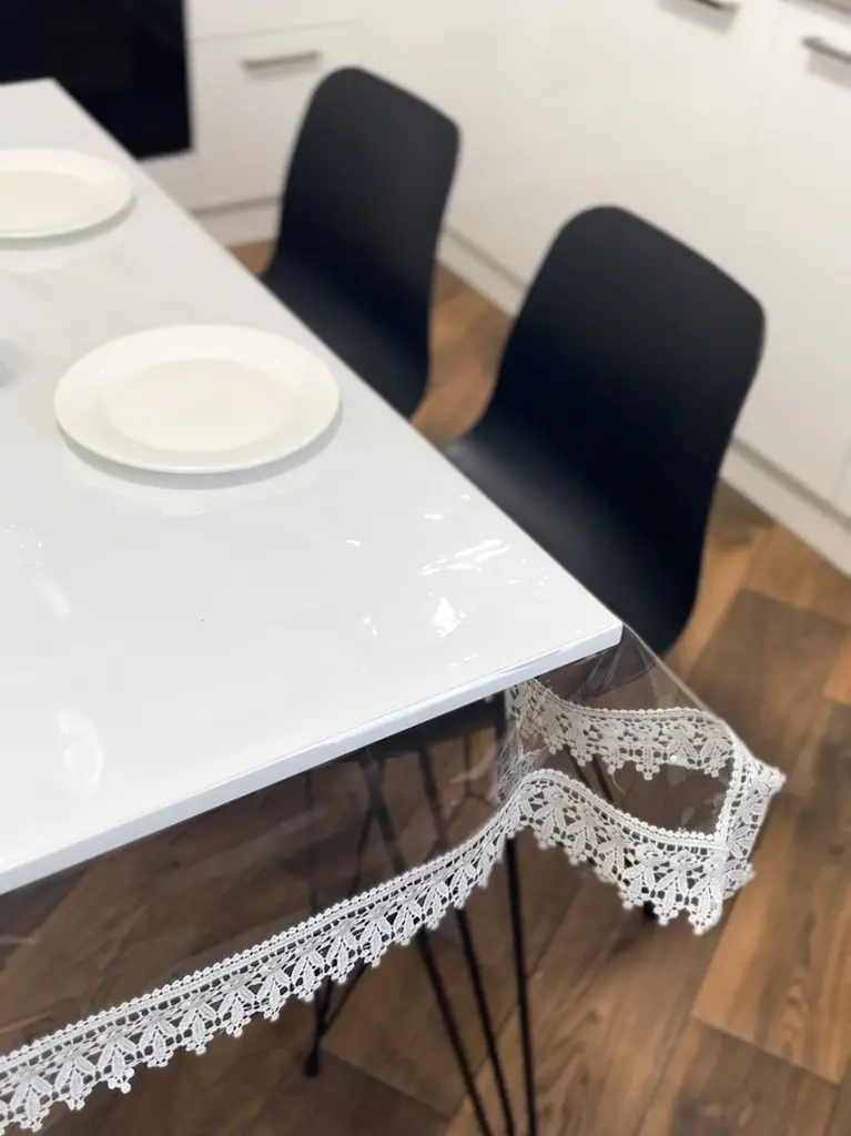 Силіконова скатертина з кремовим мереживом 7 см 130х110 см - фото 2