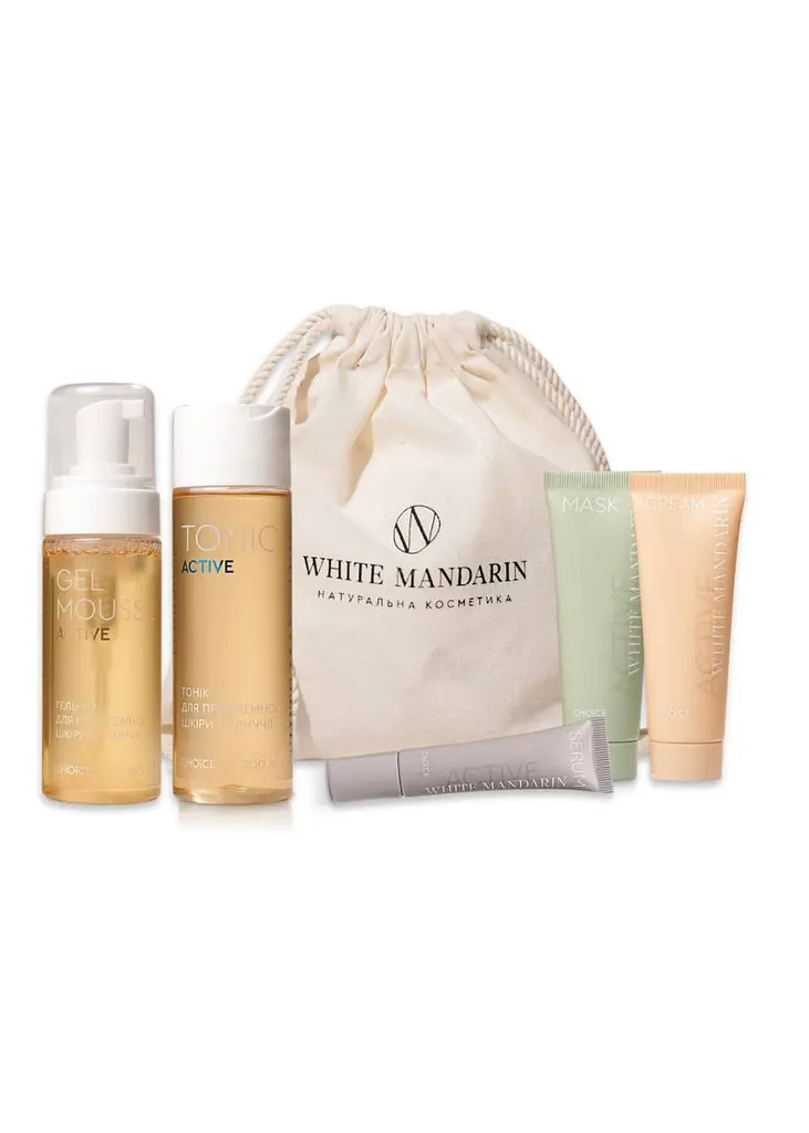 Набір для проблемної шкіри обличчя White Mandarin ACTIVE SET Choice + мішечок для зберігання