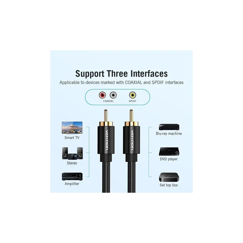 Кабель мультимедійний 1xRCA M to 1xRCA M 2.0m digital black Vention (VAB-R09-B200) - фото 7