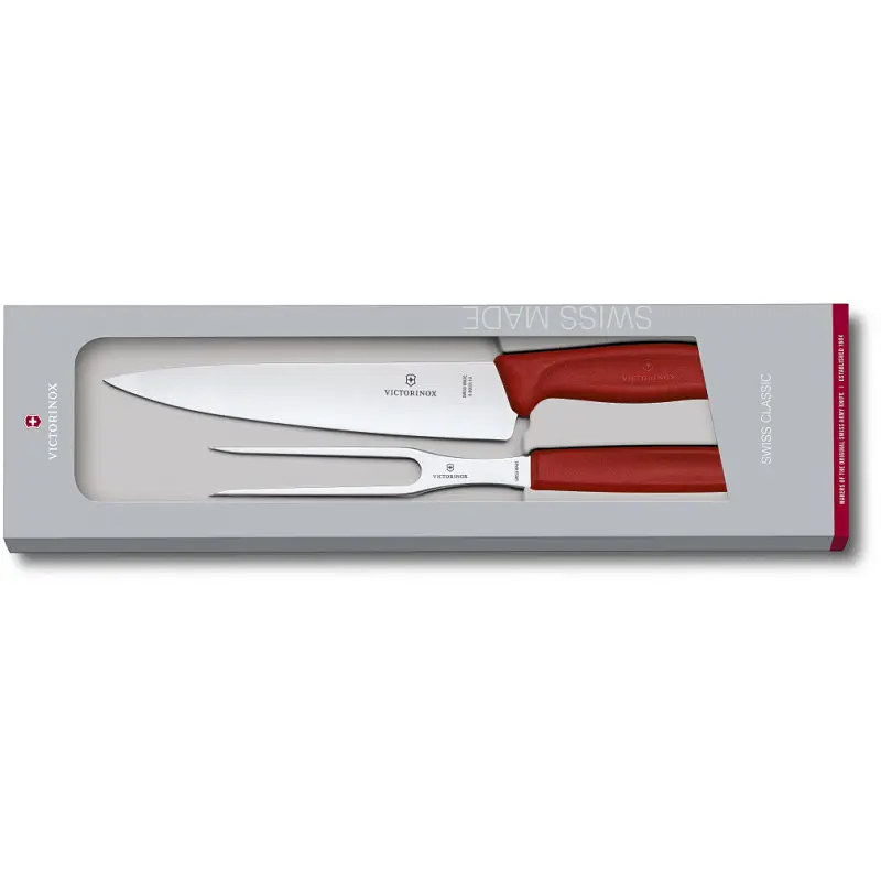 Набір кухонний Victorinox SwissClassic Carving Set ніж+виделка з черв. ручкою у подар.упак. - фото 4