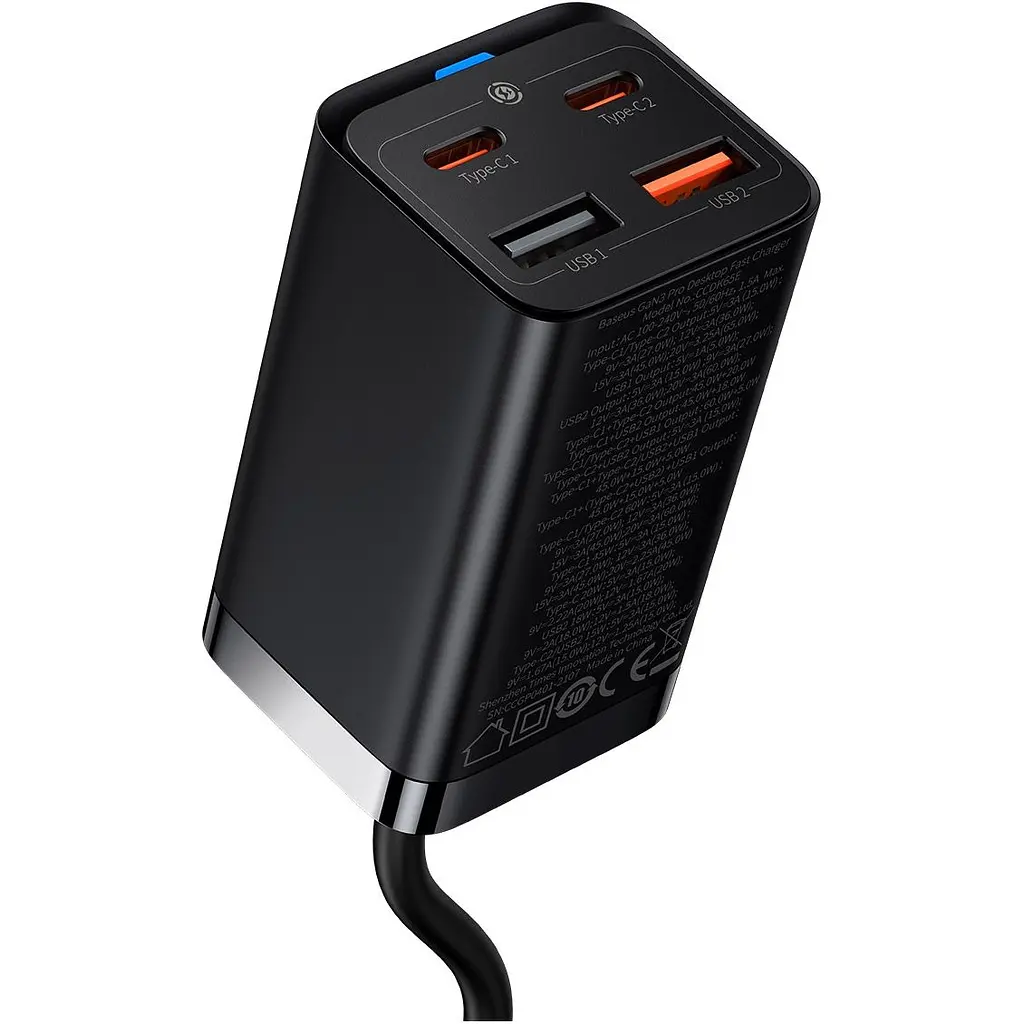 Сетевое зарядное устройство Baseus GaN3 Pro Desktop Fast Charger 2C+2U 65W + Cable USB-C to USB-C Black (CCGP040101) [80903] - фото 3