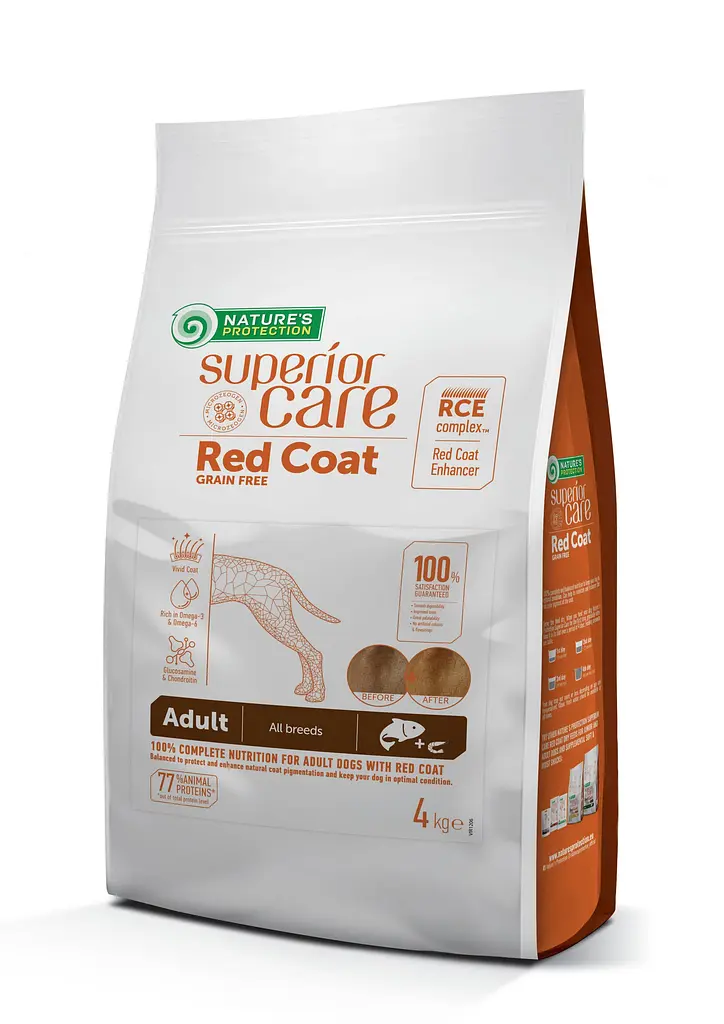 Сухий беззерновий корм для рудих собак всіх порід з рибою Nature's Protection SC Red Coat Grain Free, 4 кг