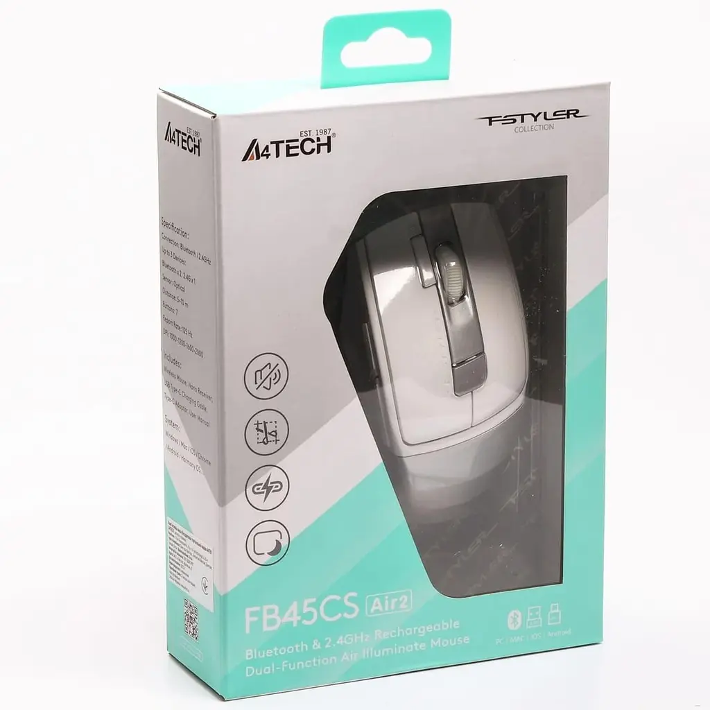 Миша A4Tech Fstyler FB45CS Air2 (Silver White) (FB45CS AIR2 (SILVER WHITE)) - фото 9