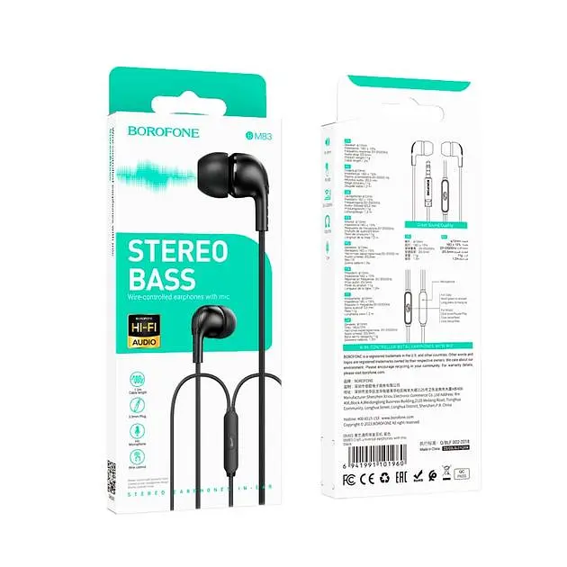 Наушники Borofone BM83 Craft universal earphones with mic, 3.5мм, 1.2м, черный - фото 4