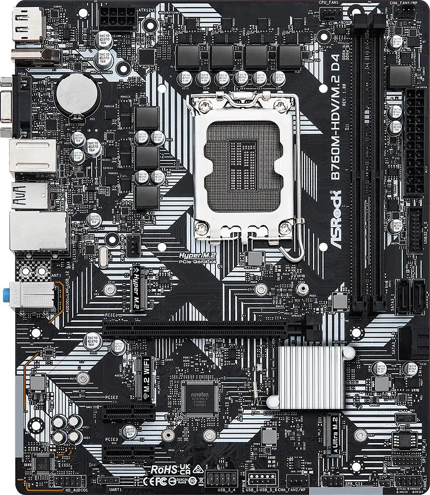ASRock B760M-HDV/M.2 D4 (1700/B760, 2*DDR4, 1xPCIex16, 4xSATAІІІ, 3xM.2, GLan, 7.1ch, mATX) (B760M-HDV/M.2 D4) - фото 5