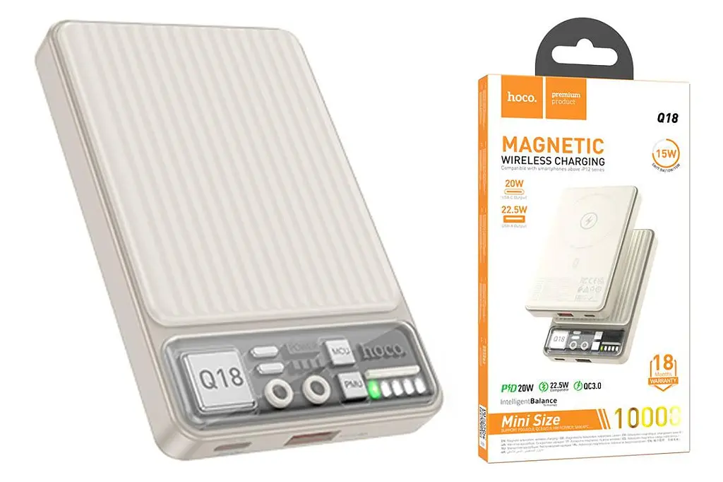 Внешний аккумулятор магнитный Hoco Q18 Tourer 10000mAh белый - фото 5
