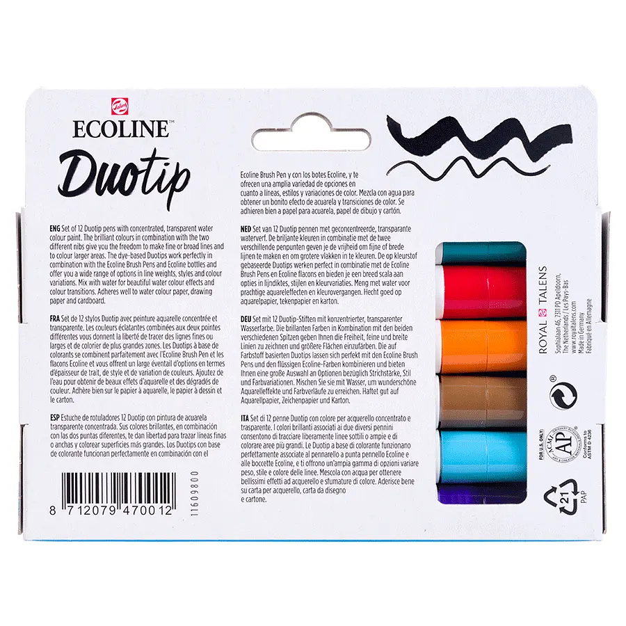 Набор акварельных двусторонних маркеров Royal Talens ECOLINE DUO TIP BASIC 12 шт - фото 3