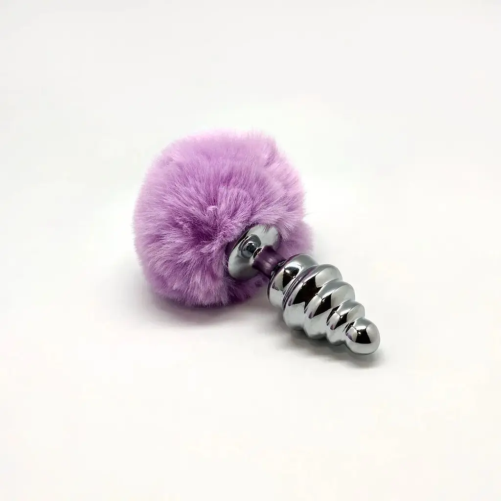 Металлическая анальная пробка Кроличий хвостик Alive Fluffy Twist Plug M Purple диаметр 3.4 см - фото 2