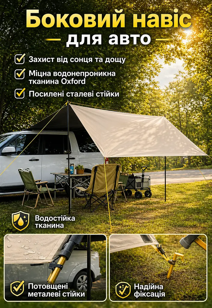 Тент-маркіза для автомобіля бежева 500 x 500 см кемпінговий навіс для пікніка та відпочинку (49675865) - фото 2