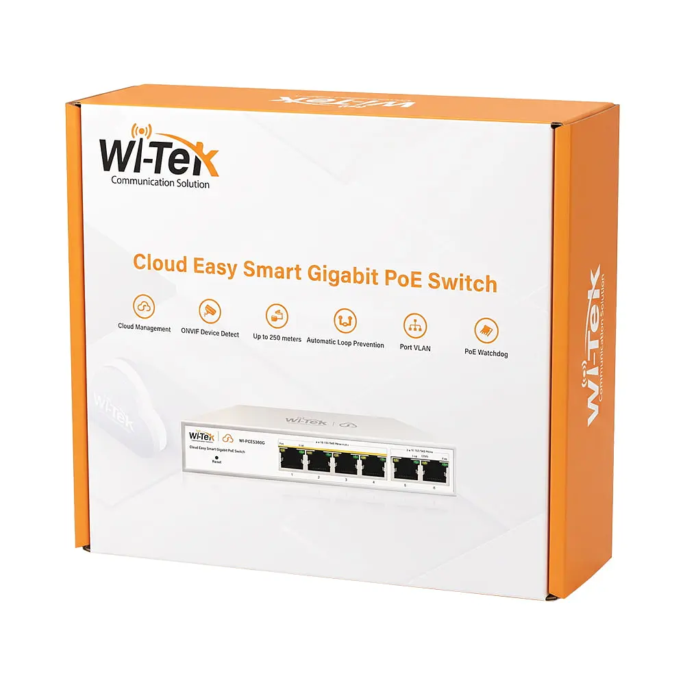 PoE-комутатор 6-портовий керований Wi-Tek WI-PCES306G V2 гігабітний, 4x1000Mbps PoE+, 2x1000Mbps Uplink, 60W, Cloud, ONVIF (73-00251) - фото 8