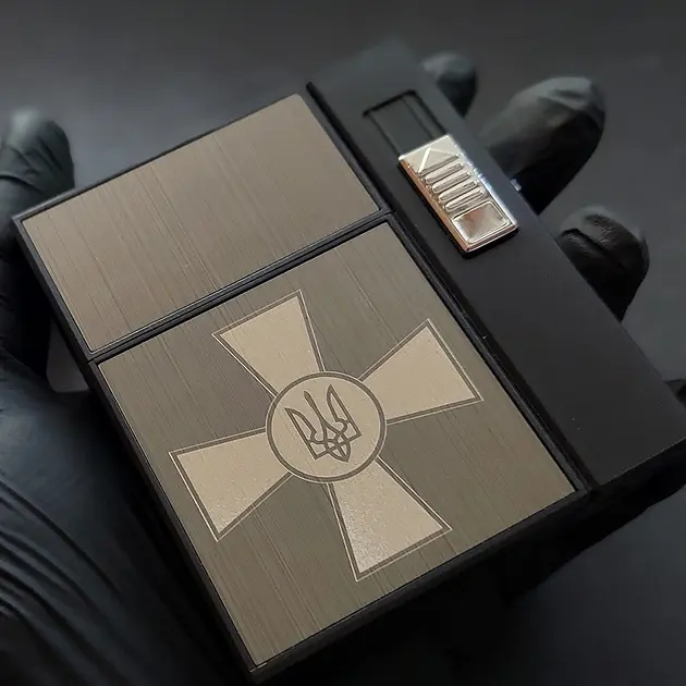 Портсигар на 20 сигарет із запальничкою та електроприкурювачем HL-424 Black Brown Хрест (15695) - фото 3