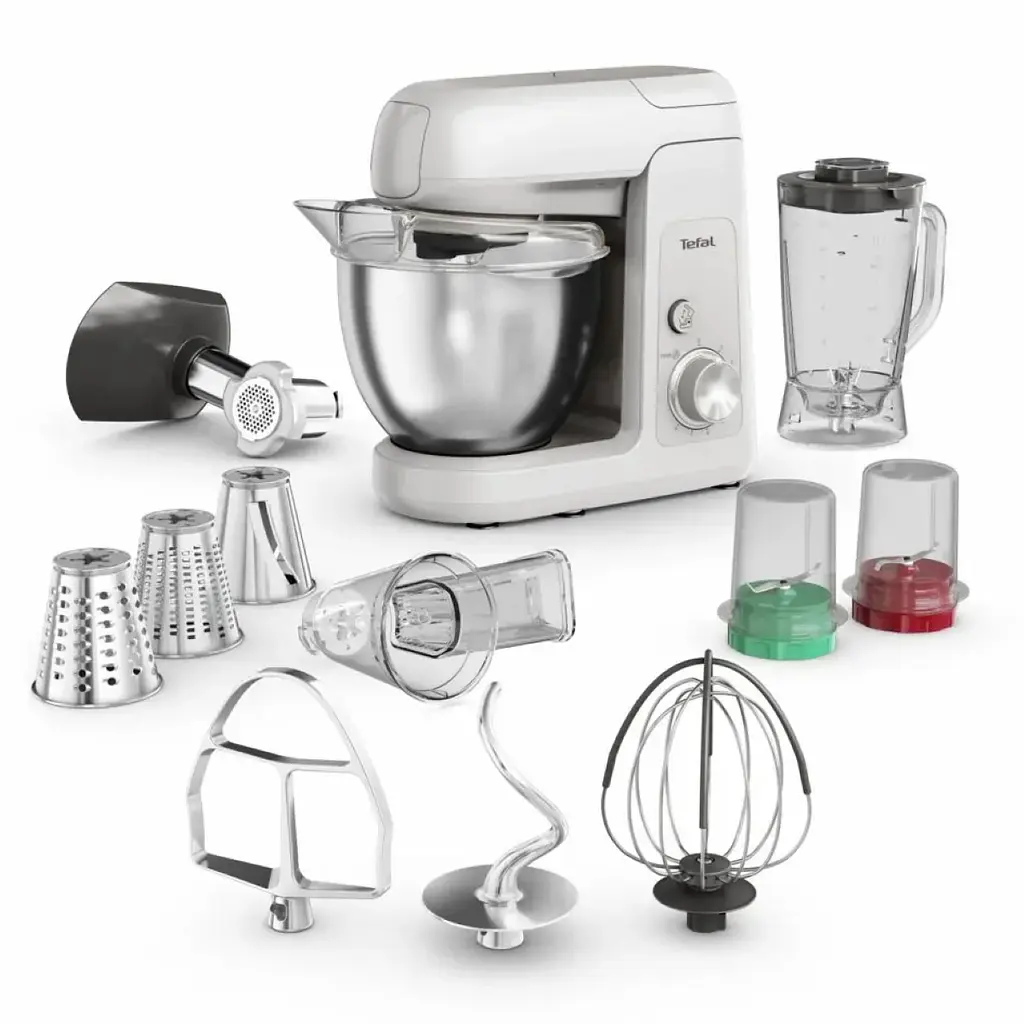 Кухонна машина Bake Partner 1100Вт, чаша-метал, корпус-пластик, насадок-8, білий Tefal kuh0015191