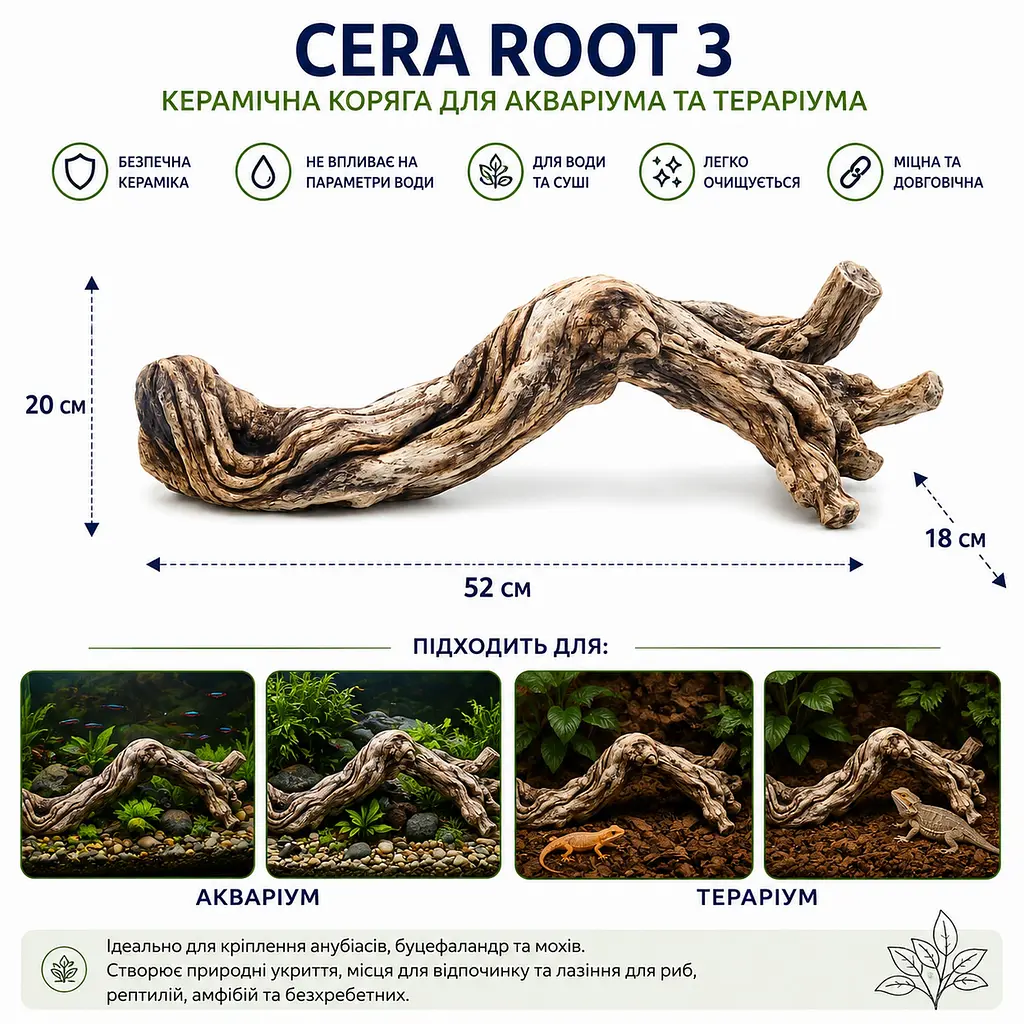 Декорація Hobby Cera Root 3 52×18×20 см - керамічна коряга для акваріума та тераріума (37822) - фото 2