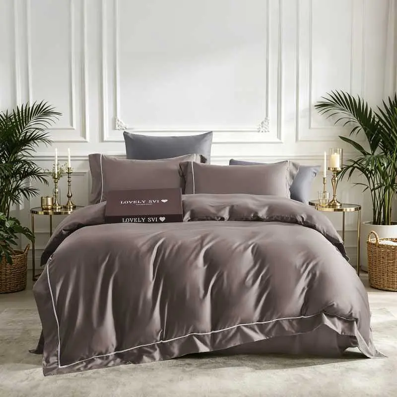 Комплект постільної білизни Lovely Svi сатин люкс 300ТС (135г/м2) Євро Brown (240326) - фото 2