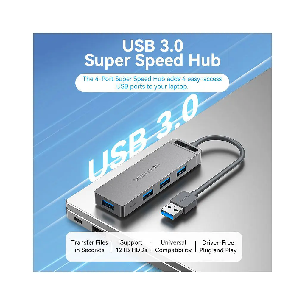 Концентратор Vention USB 3.0 to 4xUSB 3.0 Hub With Power Supply 0.15m black (CHLBB) - фото 3