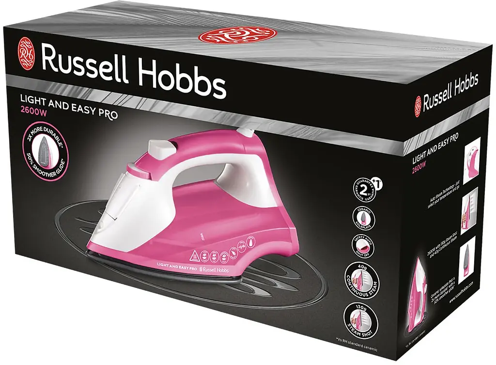 Russell Hobbs Праска Light&Easy Pro, 2600Вт, 240мл, паровий удар -130гр, постійна пара - 40гр, керам. підошва, біло-рожевий - фото 9