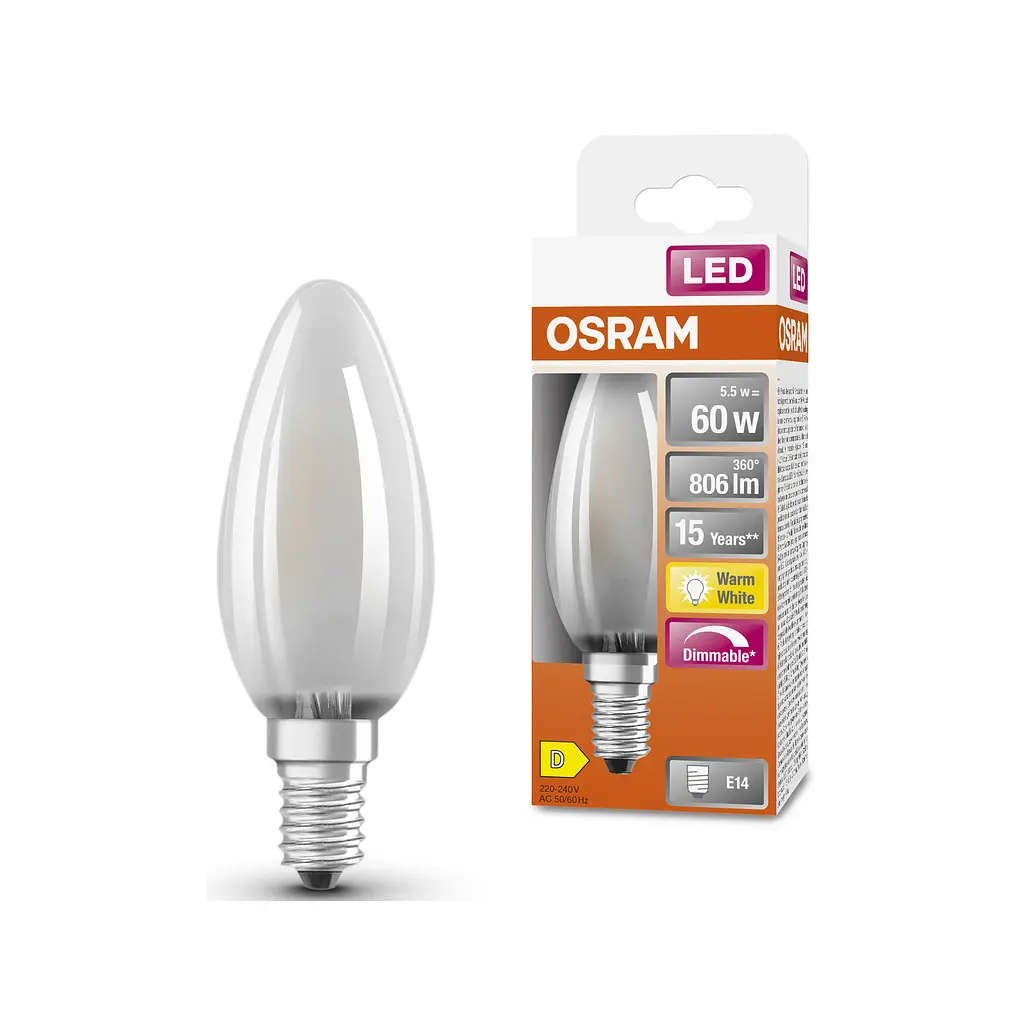 Лампочка Osram LED CL B60 DIM 6,5W/827 230V GL FR E14 (4058075434486) - фото 2