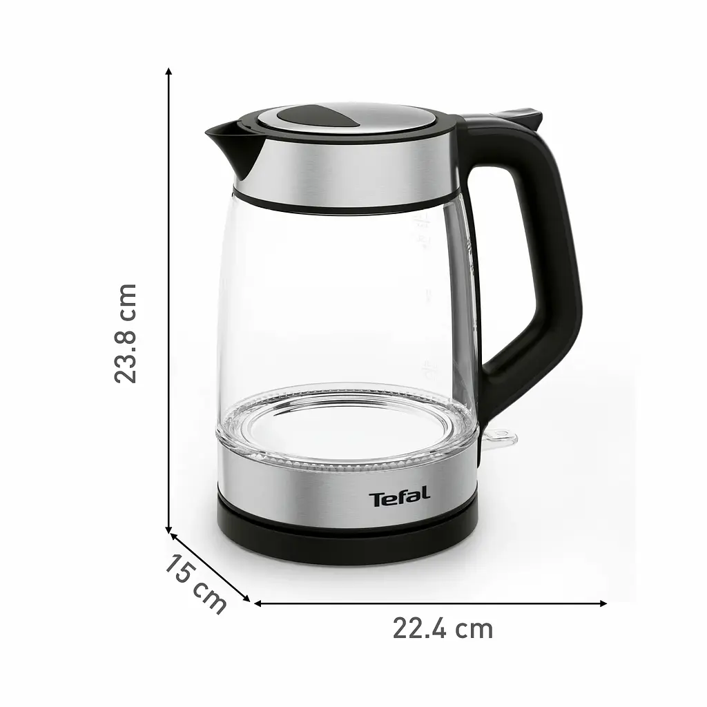 Tefal Електрочайник Glass Kettle 1.7л, скло, з підсвіткою, чорно-срібний - фото 3
