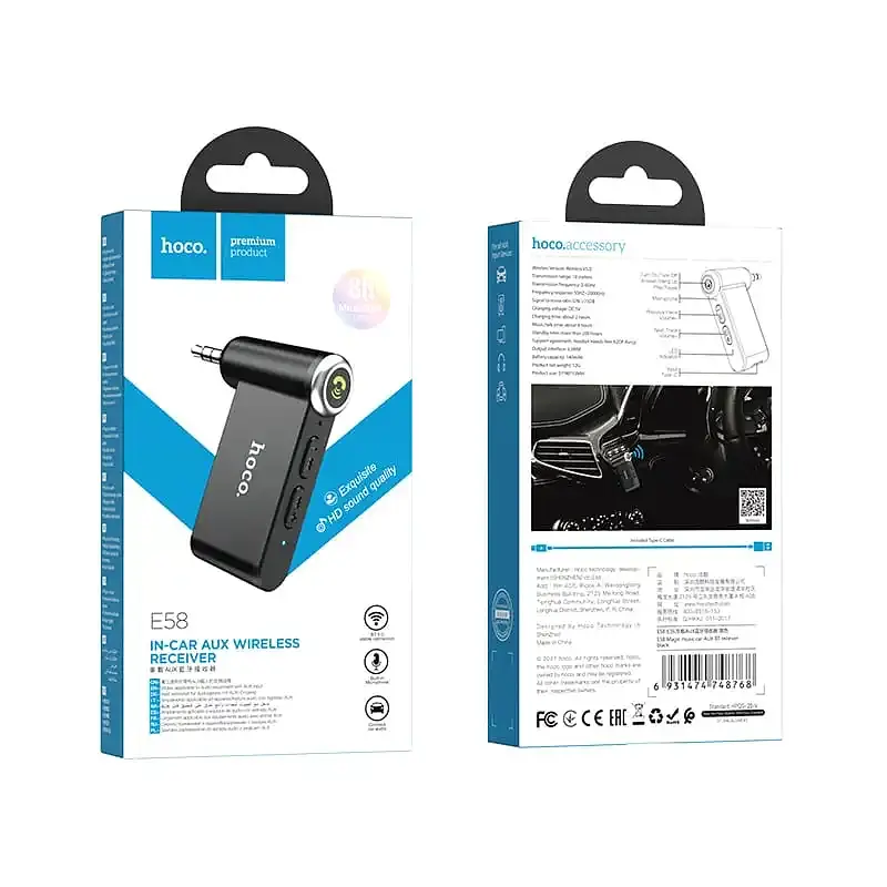 Бездротовий аудіо адаптер Bluetooth-ресівер HOCO E58 Magic music car AUX BT receiver чорний - фото 2