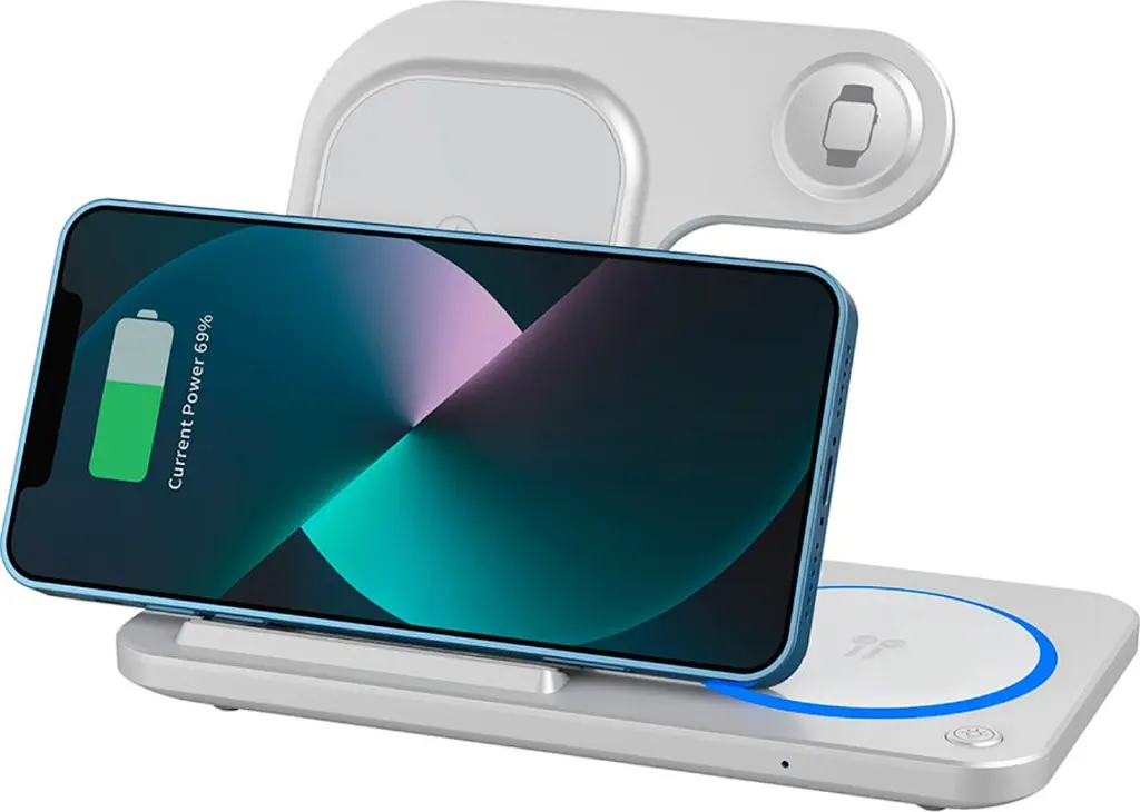 Бездротовий зарядний пристрій WiWU Wi-W020 Foldable Magnetic Station Wireless Charger 3in1 15W White (6976195093537) [99973] - фото 7
