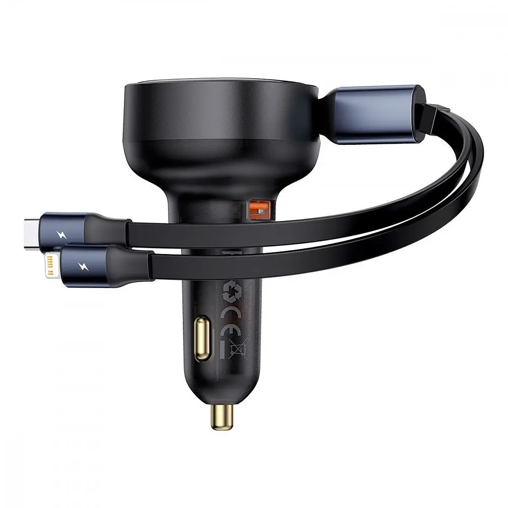 АЗП Baseus Enjoyment Pro 60W (USB) + Retractable Type-C+Lightning Cables