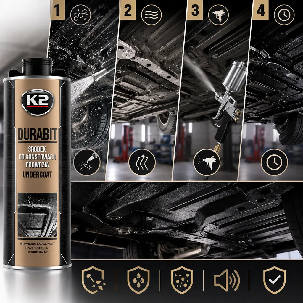 Антикорозійне захисне покриття днища автомобіля К2 DURABIT UNDERCOAT 1л Антигравій (під пульверизатор-пістолет) Чорний (L325) - фото 2