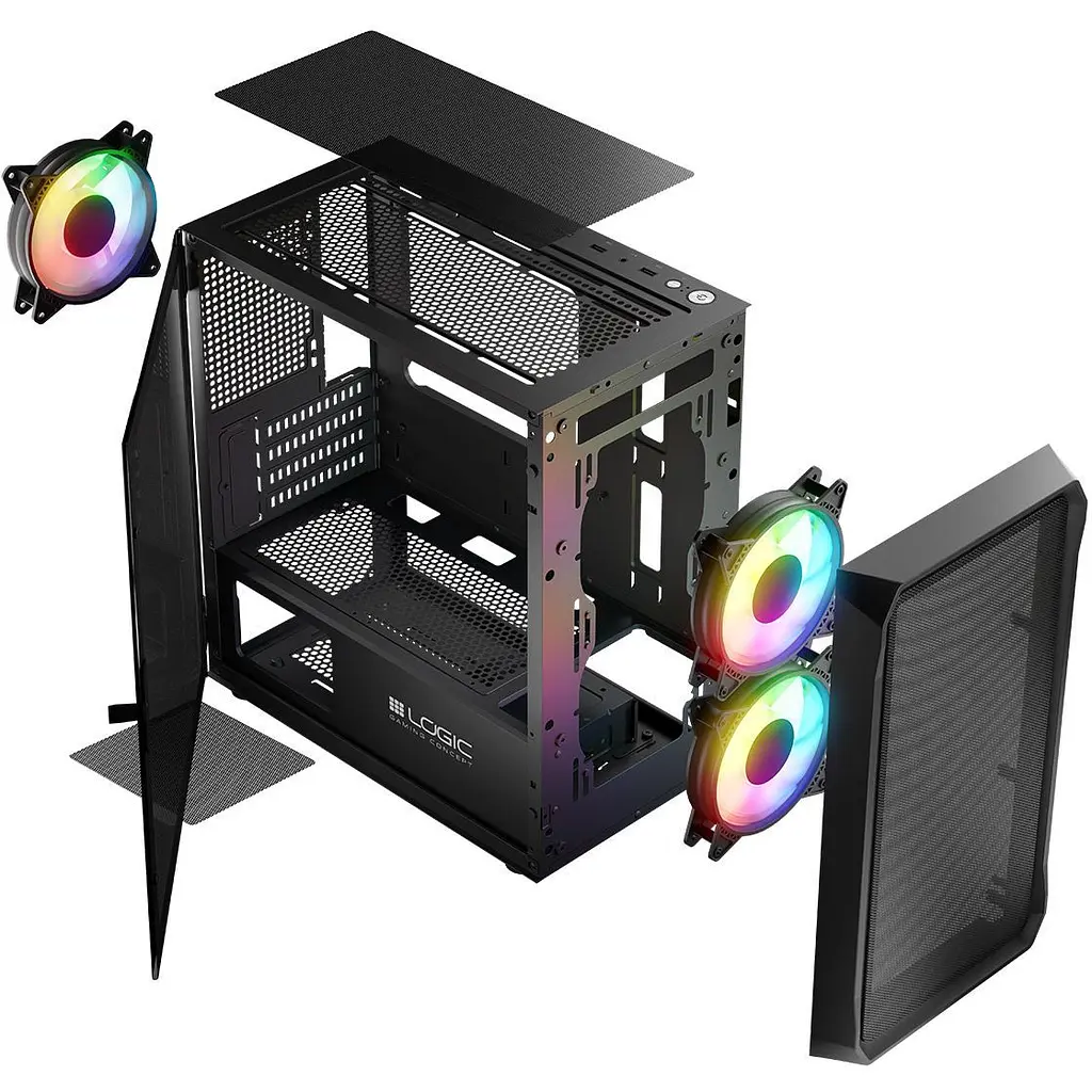 Корпус LogicConcept PORTOS MESH+GLASS ARGB fans 3x120 мм BLACK без БЖ mATX (AM-PORTOS-10-0000000-0002) - фото 4